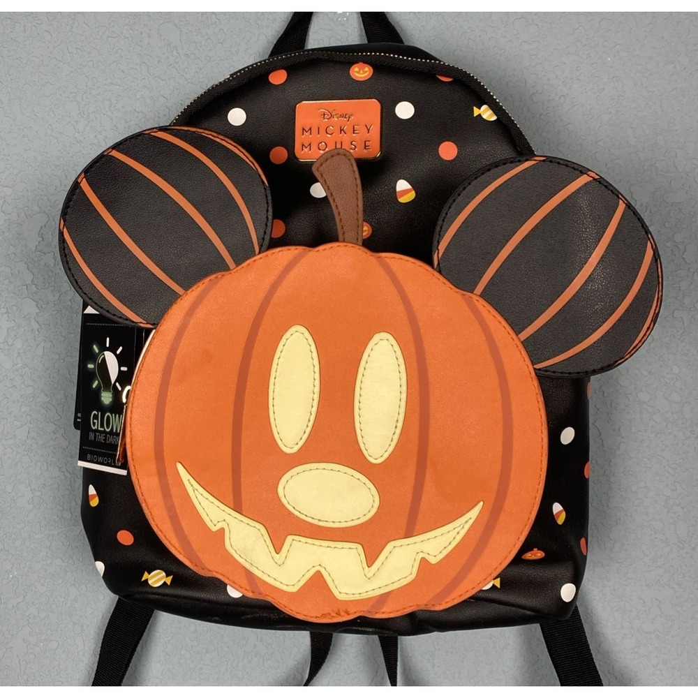 NWT Disney Halloween Backpack Pumpkin‎ Glow In The Dark Spooky Mickey Mouse